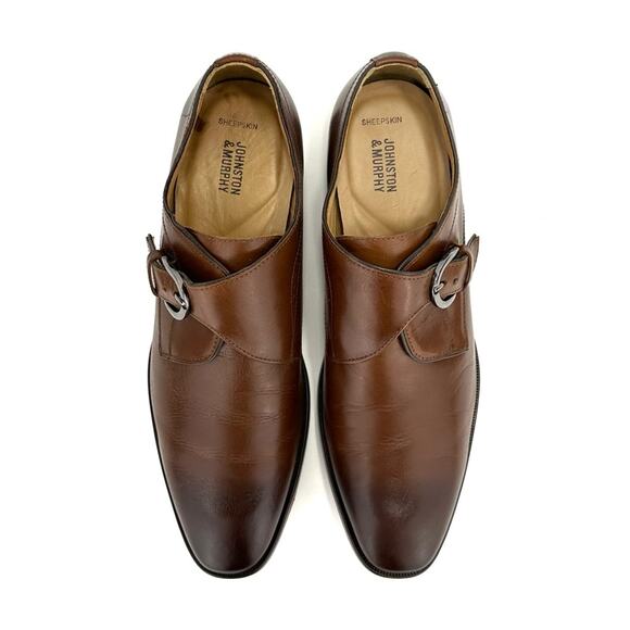 Johnston & Murphy Men Monk Strap Dress Shoes Sz 11M McClain Brown Leather Almond - Picture 4 of 14